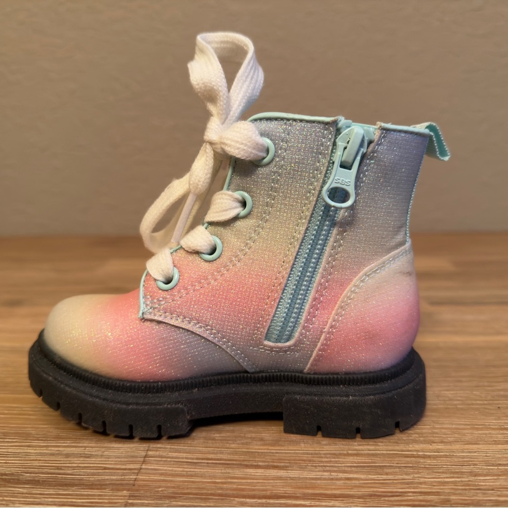 Cat & Jack Combat Boots Amaya Toddler Girls Sz 7 Rainbow Glitter Lace Up - Picture 5 of 12